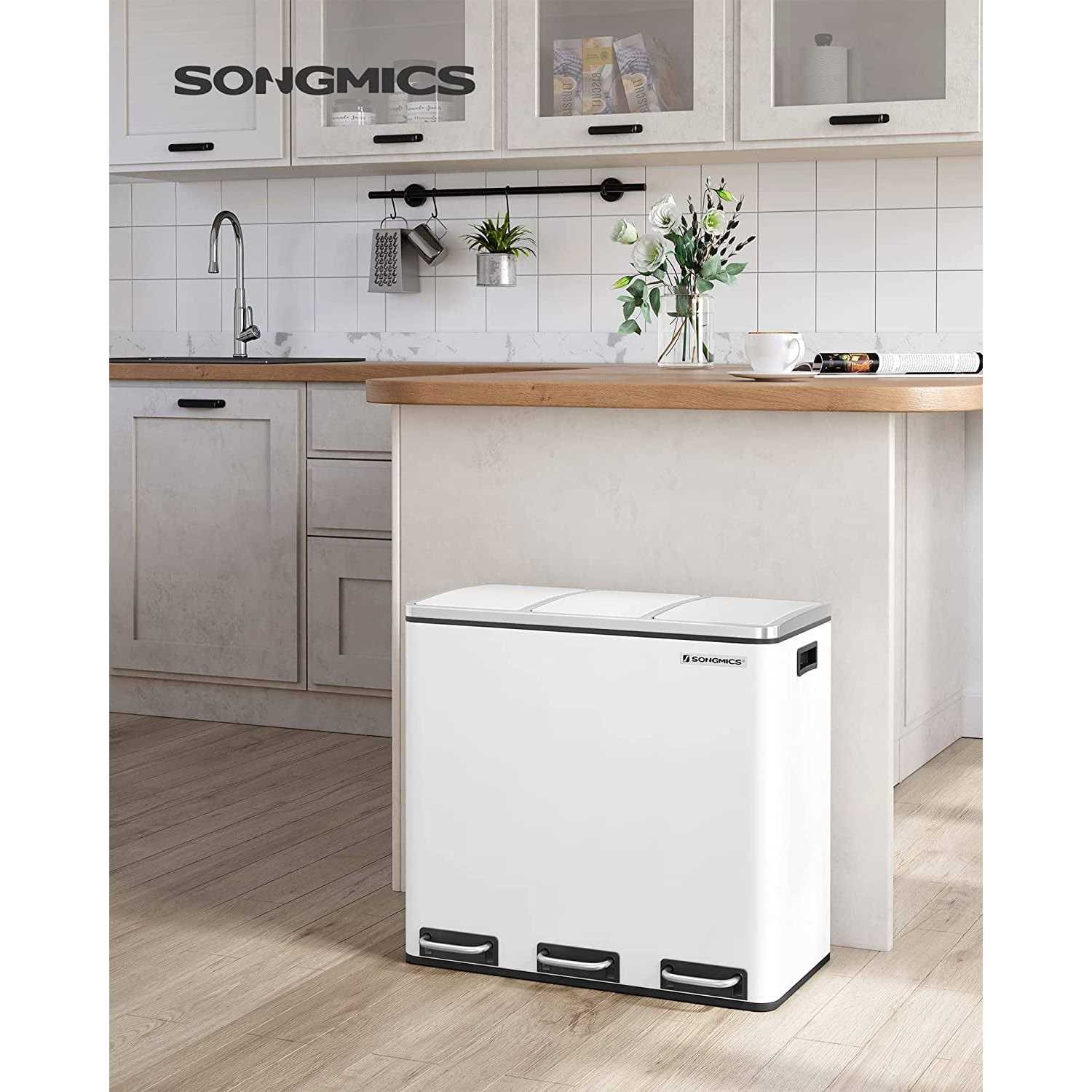 Songmics ULTB54NL Trash Can 3 x 4.8 Gallon Garbage Can - Image 3