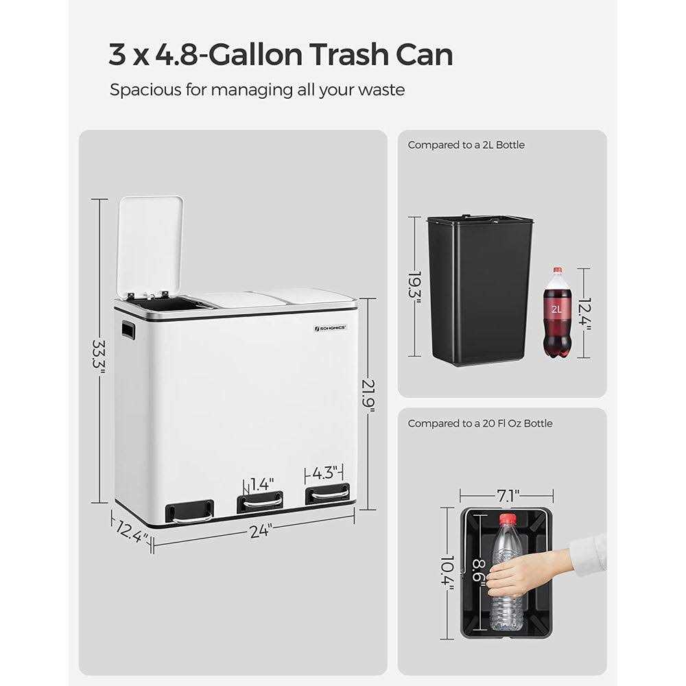 Songmics ULTB54NL Trash Can 3 x 4.8 Gallon Garbage Can - Image 4