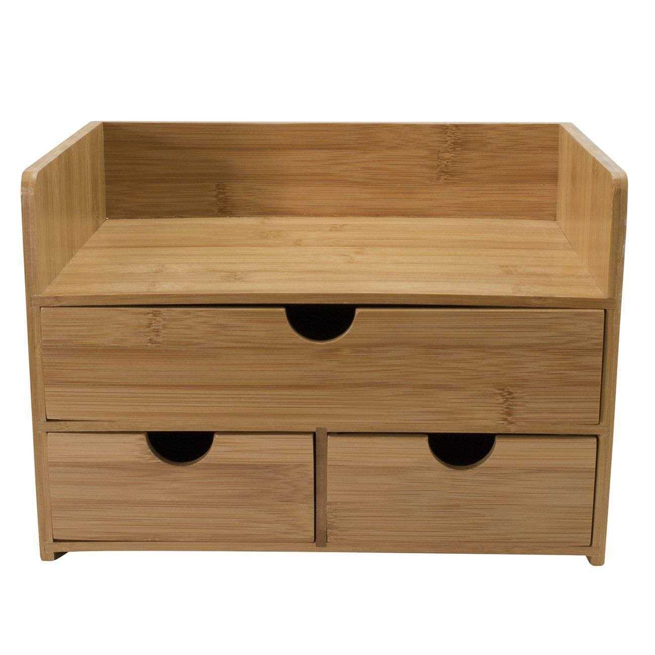 Sorbus 3-Tier Bamboo Desk Organizer with Drawers - Image 2