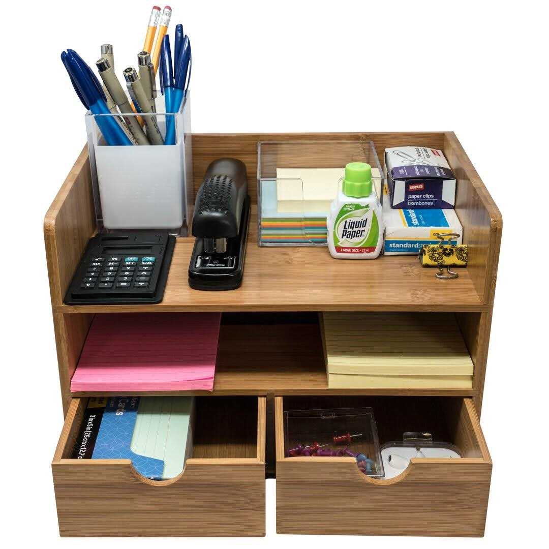 Sorbus 3-Tier Bamboo Desk Organizer with Drawers - Image 4