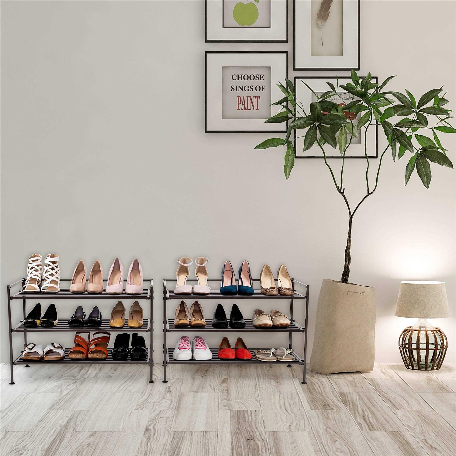 Seville Classics 2-Pk. 3-Tier Stackable 9-Pair Resin Slat Shoe Rack - Image 5