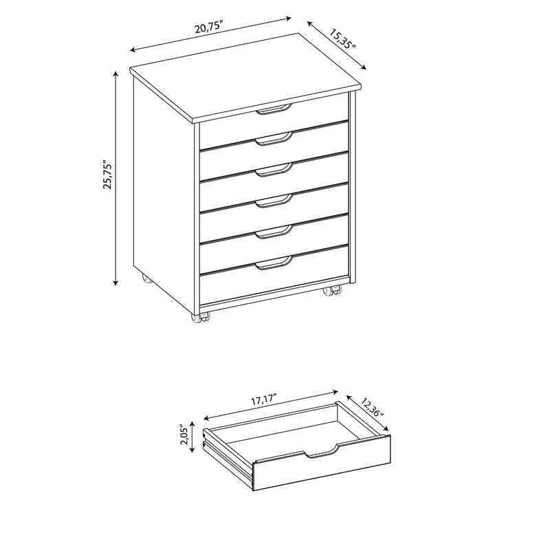 Riverbay Furniture Six Drawer Wood Rolling Cart RF-5018 - Image 4
