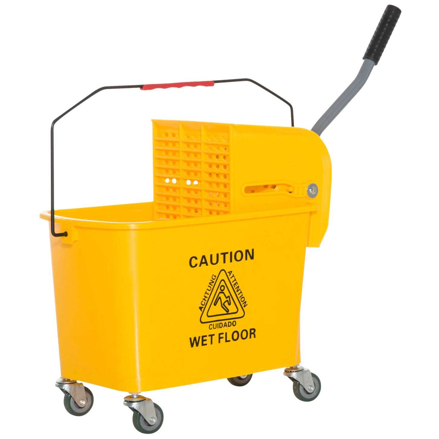HOMCOM 5 Gallon Janitor Mop Bucket w/ Down Press Wringer and Wheels