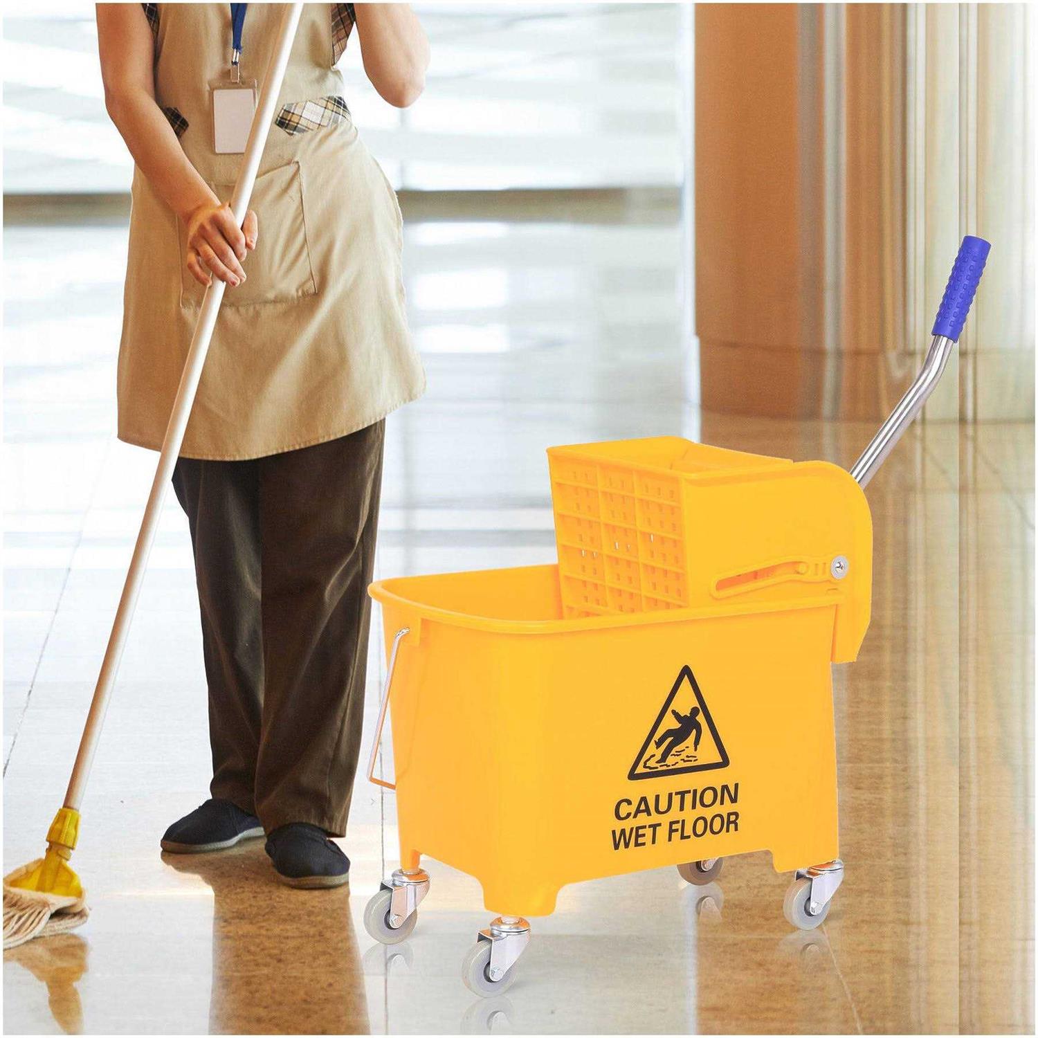 HOMCOM 5 Gallon Janitor Mop Bucket w/ Down Press Wringer and Wheels - Image 3