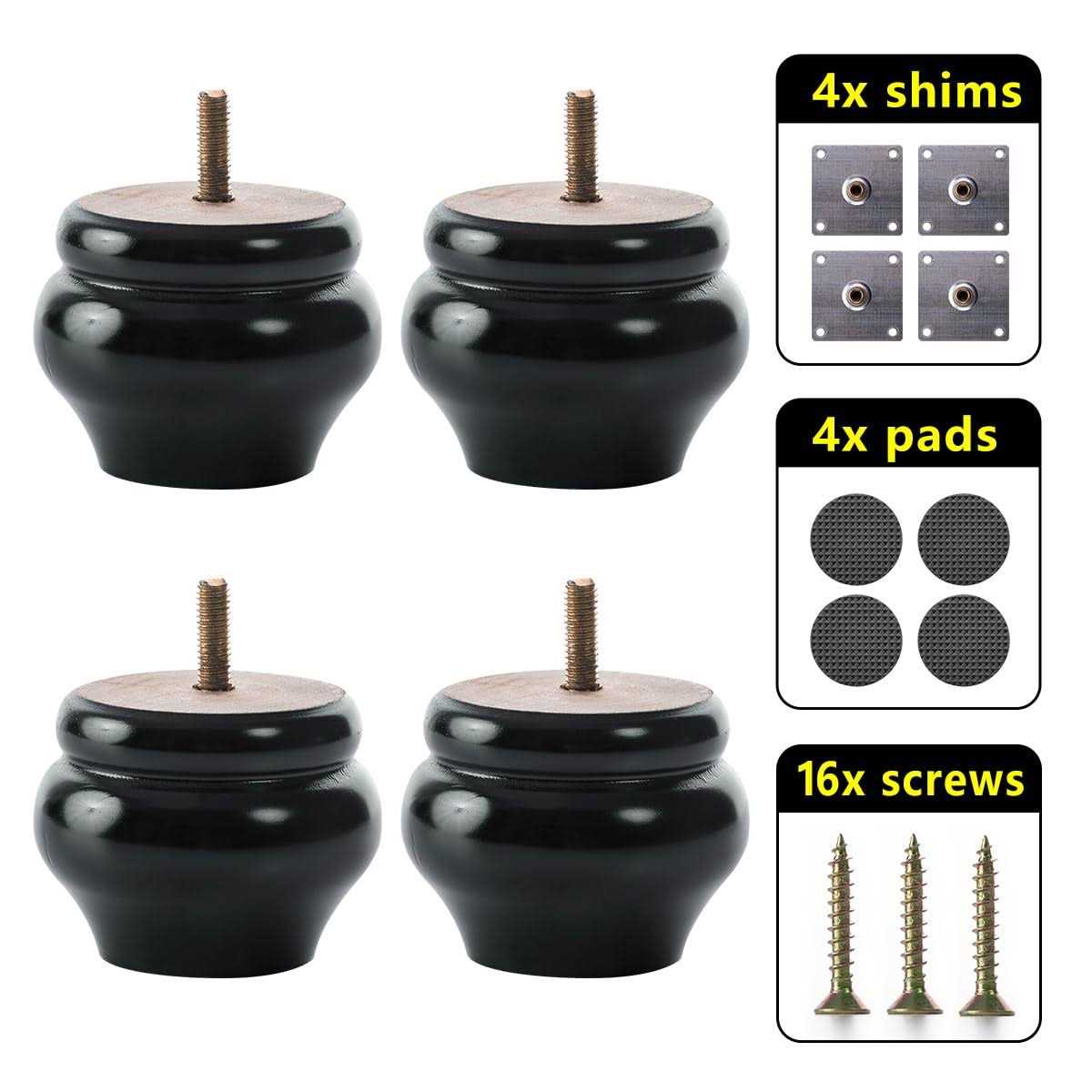 Round Wooden Furniture Legs Gourd-Shaped Sofa Legs 4pcs Set Suitable for Bed - Image 2
