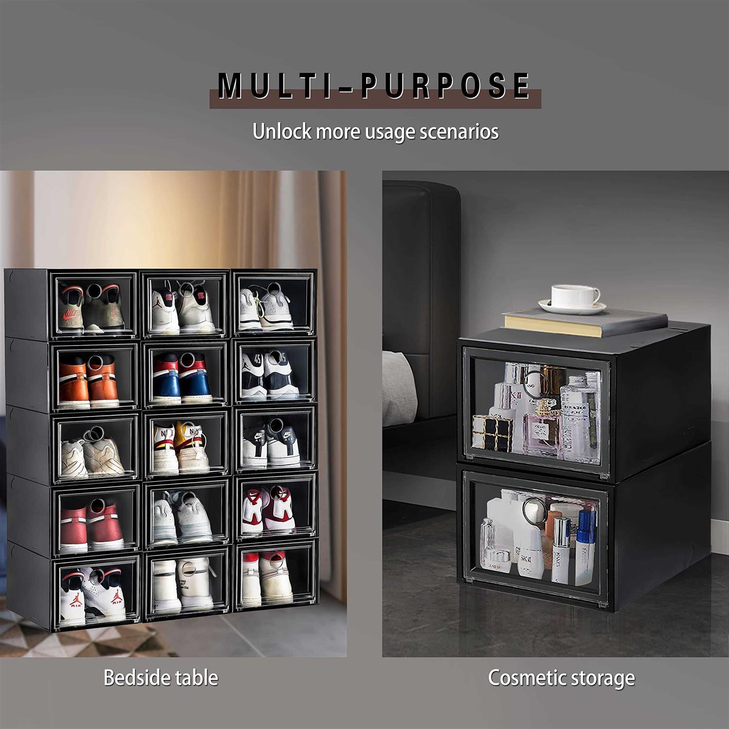 MMBABY 12 Pack Shoe Storage Box Clear Plastic Stackable Drop Front Organizer Space Saving Foldable Container Bin Fit up to US Size 12 - Image 2