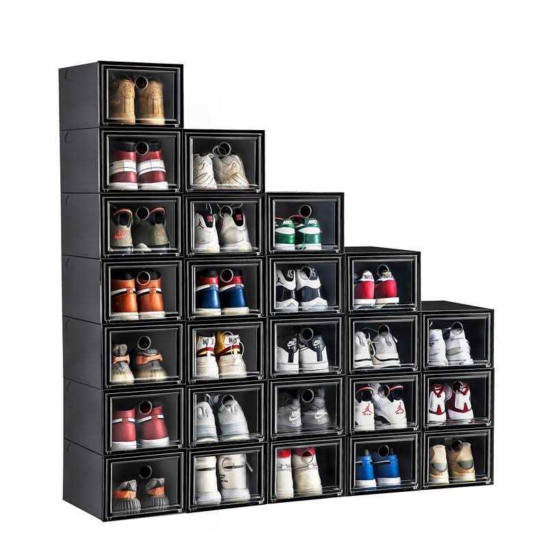 MMBABY 12 Pack Shoe Storage Box Clear Plastic Stackable Drop Front Organizer Space Saving Foldable Container Bin Fit up to US Size 12 - Image 3