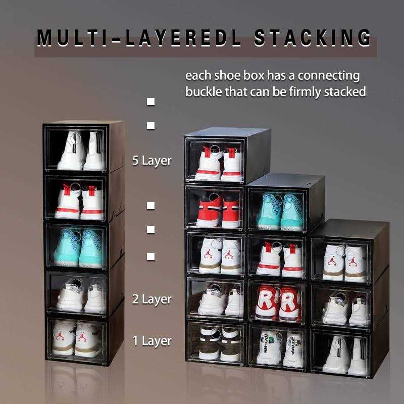 MMBABY 12 Pack Shoe Storage Box Clear Plastic Stackable Drop Front Organizer Space Saving Foldable Container Bin Fit up to US Size 12 - Image 4