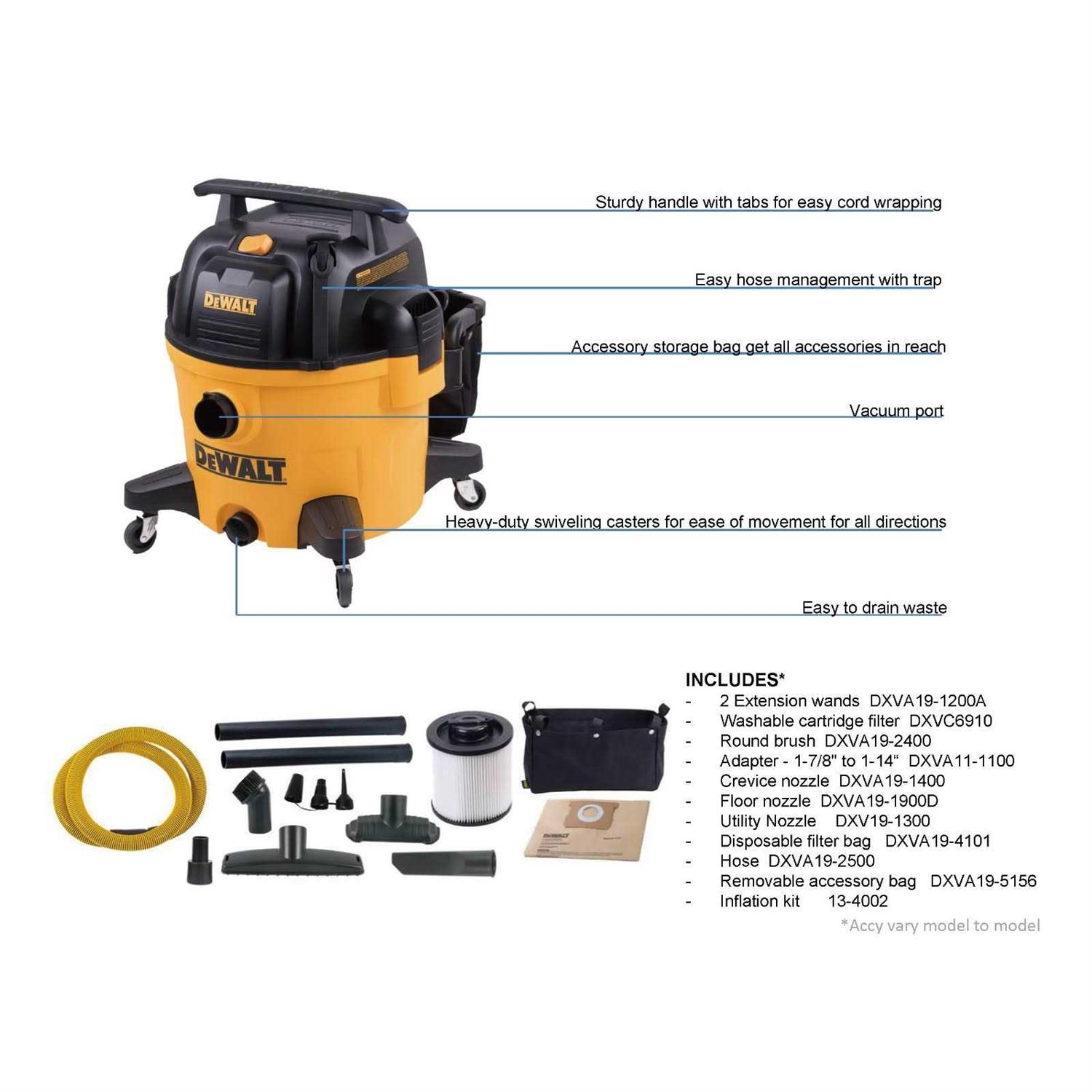 DeWalt 9 Gallon Wet/Dry VAC Heavy-Duty Shop Vacuum with Attachments - Image 3
