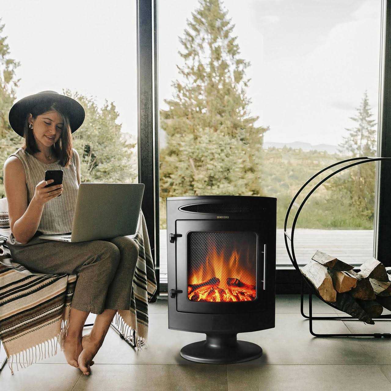 Cambridge Freestanding Electric Fireplace with Log Display CAM20FSEF-1BLK - Image 4