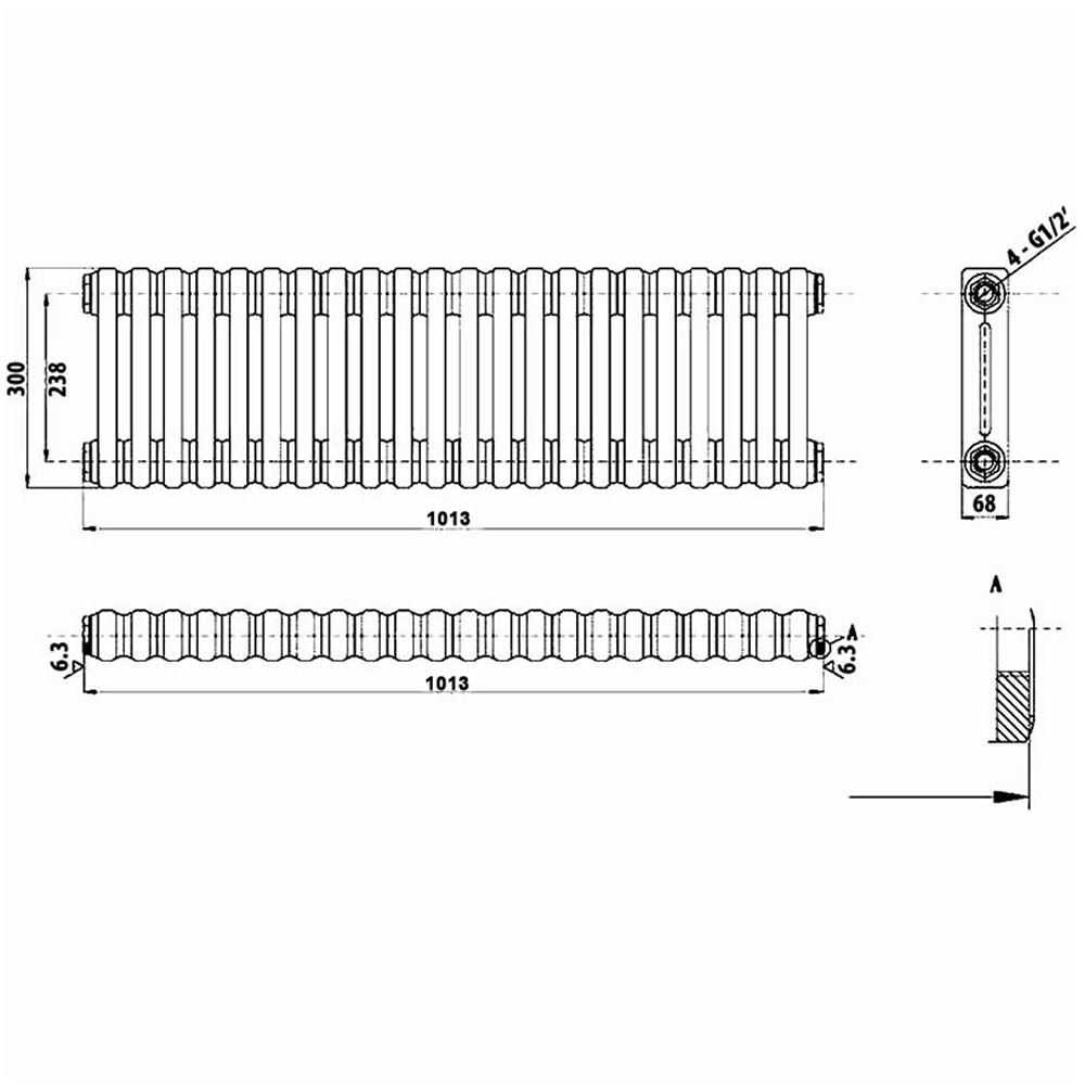 Regent White Horizontal Traditional Cast-Iron Style Radiator - Image 3
