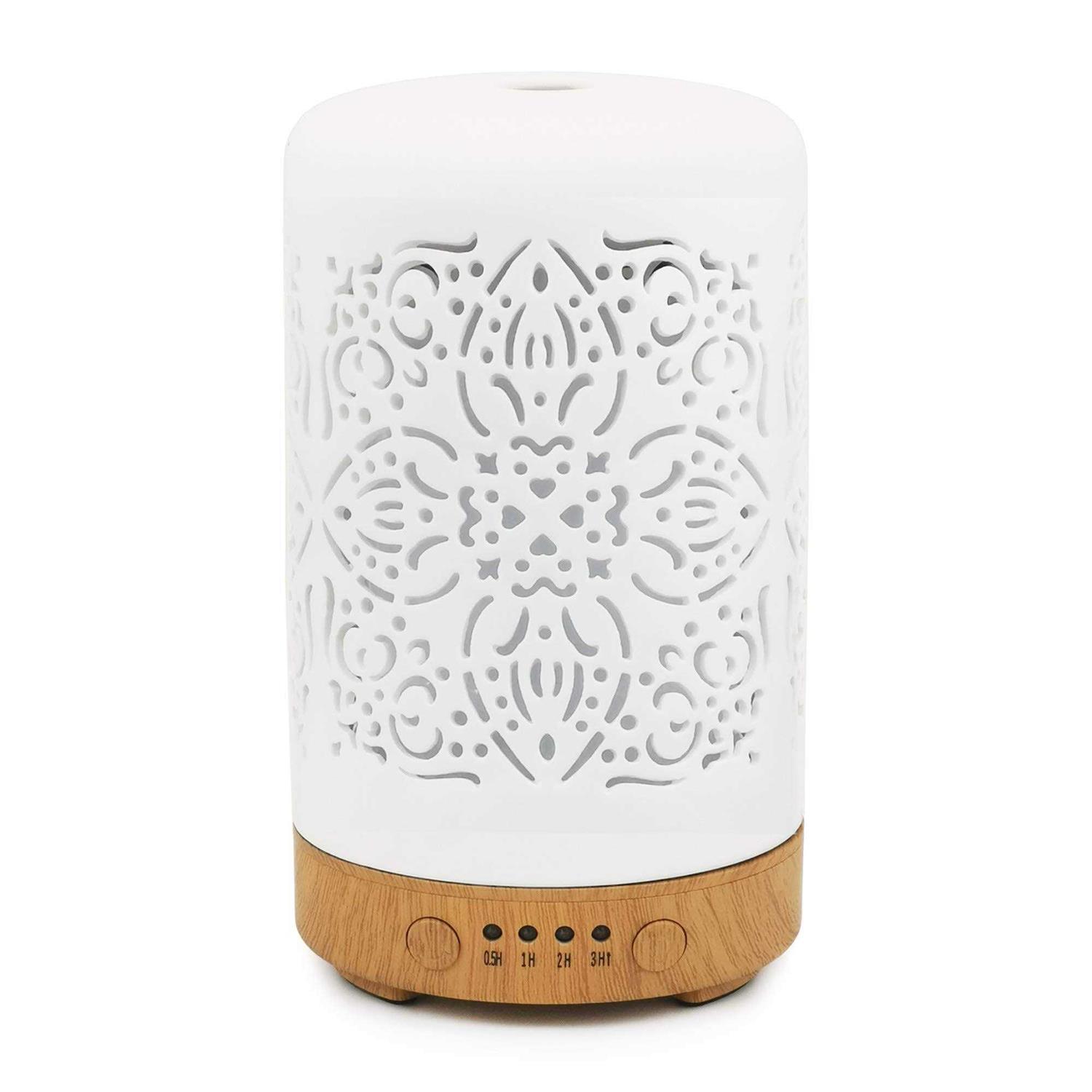 Earnest Living Essential Oil Diffuser White Ceramic Diffuser 100 ml Timers Night Lights and Auto Off Function Home Office Humidifier Aromatherapy