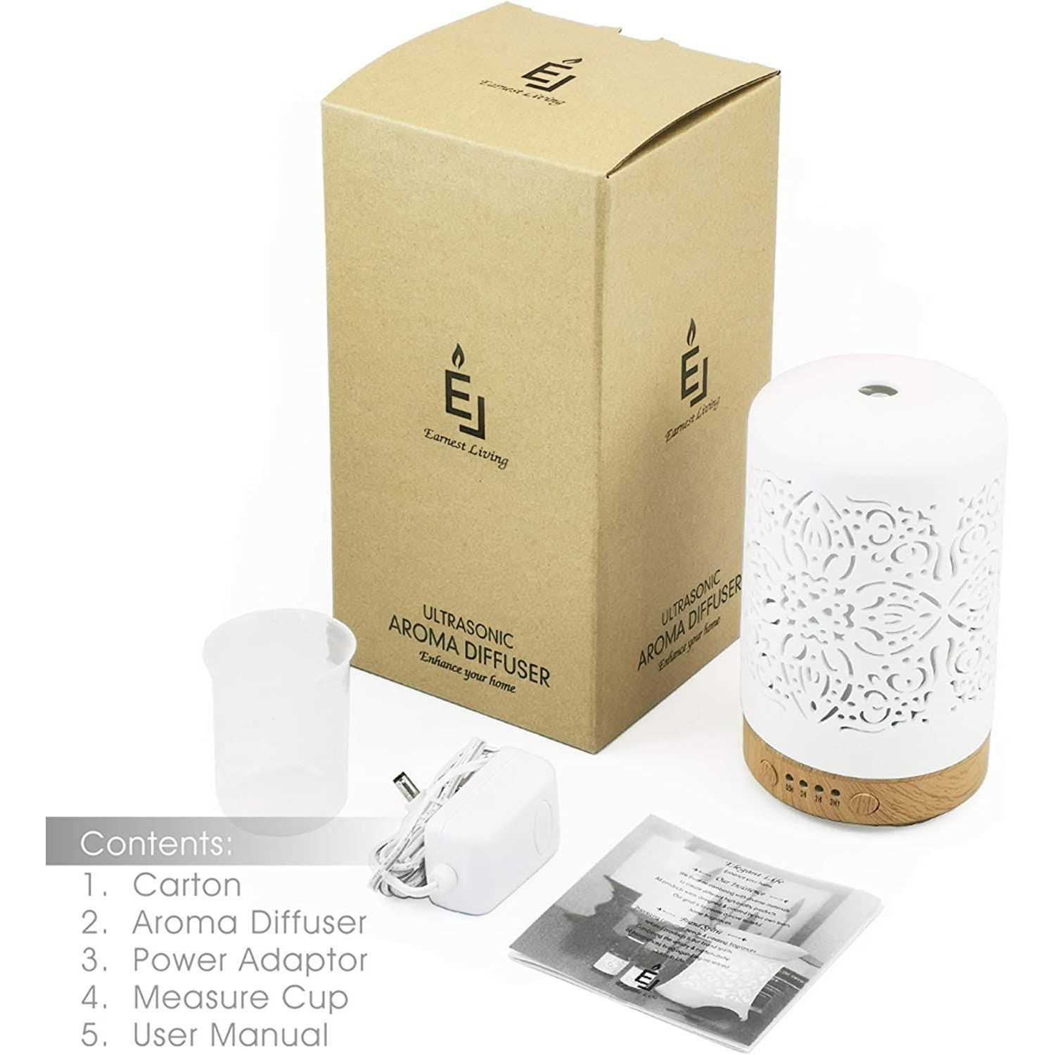 Earnest Living Essential Oil Diffuser White Ceramic Diffuser 100 ml Timers Night Lights and Auto Off Function Home Office Humidifier Aromatherapy - Image 2