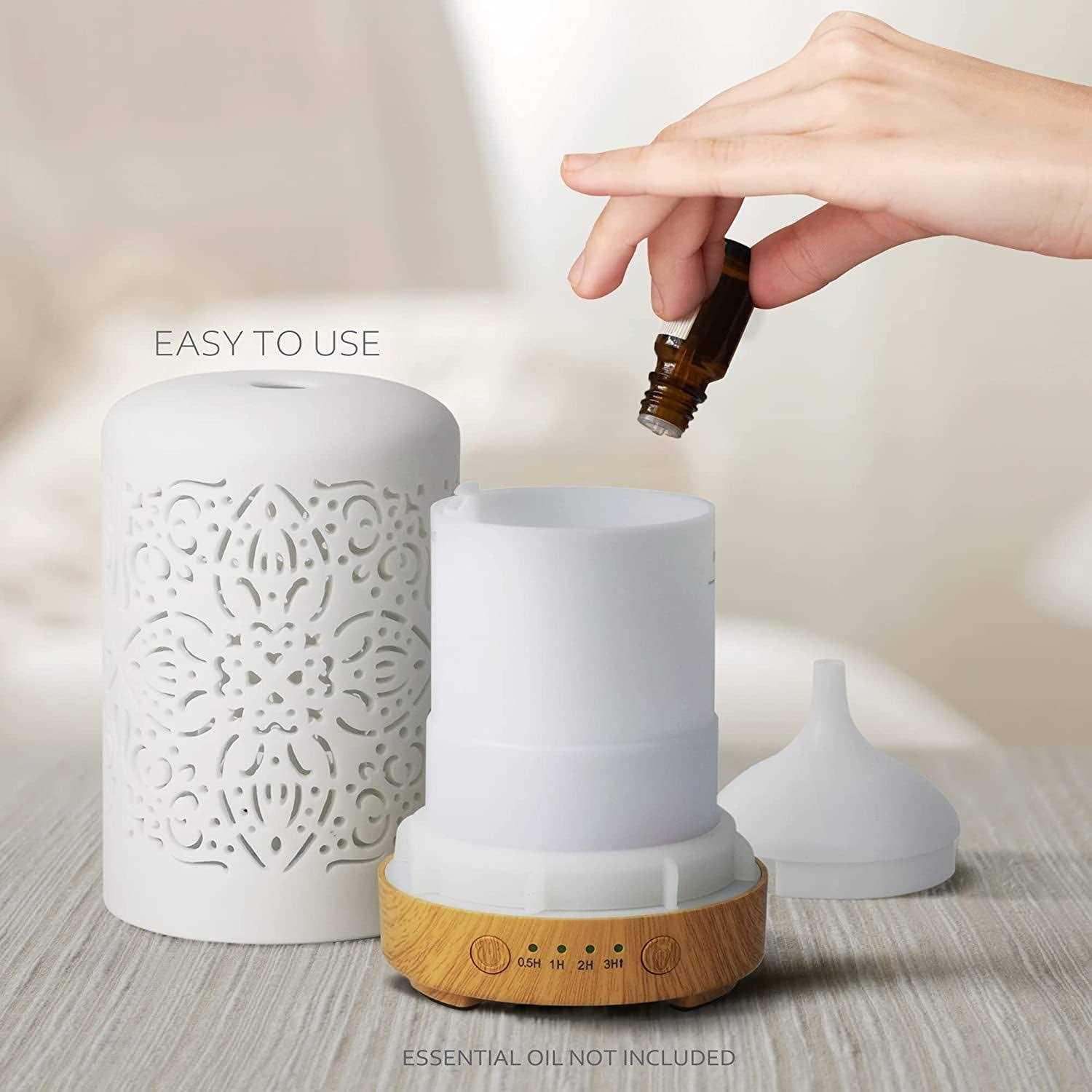 Earnest Living Essential Oil Diffuser White Ceramic Diffuser 100 ml Timers Night Lights and Auto Off Function Home Office Humidifier Aromatherapy - Image 5