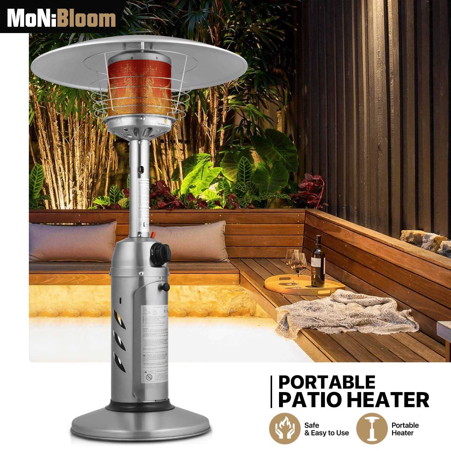 MoNiBloom 11000 BTU Patio Heater Outdoor Tabletop Lightweight Propane Output Electronic Ignition System Portable Outside Propane Heater - Image 3