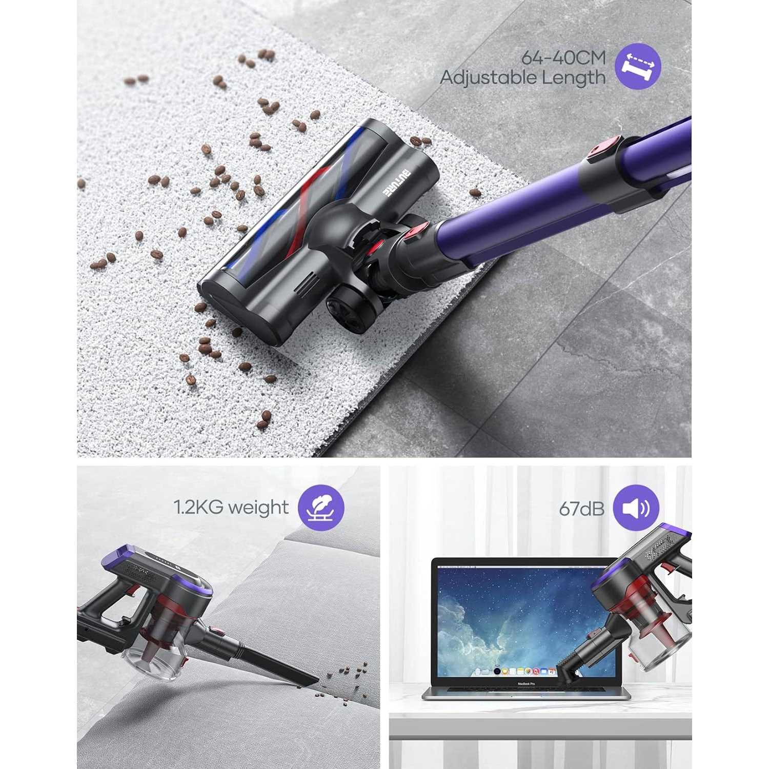 buture cordless vacuum cleaner, 400w 33kpa powerful stick vacuum with 55min runtime detachable battery, touch display and 1.2 - Image 2