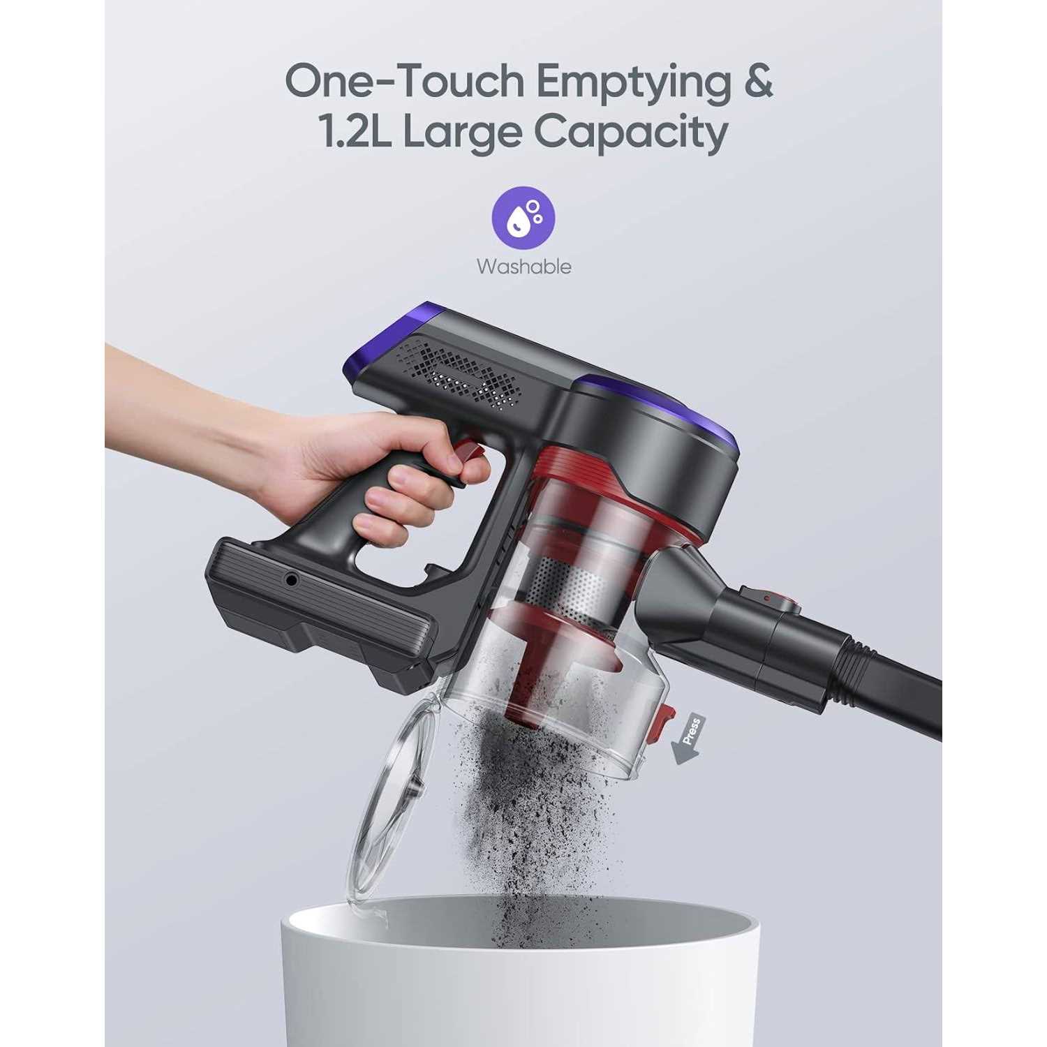 buture cordless vacuum cleaner, 400w 33kpa powerful stick vacuum with 55min runtime detachable battery, touch display and 1.2 - Image 4