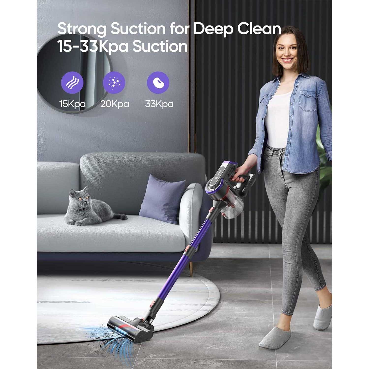 buture cordless vacuum cleaner, 400w 33kpa powerful stick vacuum with 55min runtime detachable battery, touch display and 1.2 - Image 5