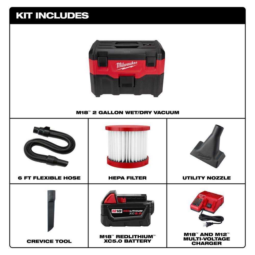 Milwaukee M18 18-Volt 2 Gal. Lithium-Ion Cordless Wet/Dry Vacuum - Image 4