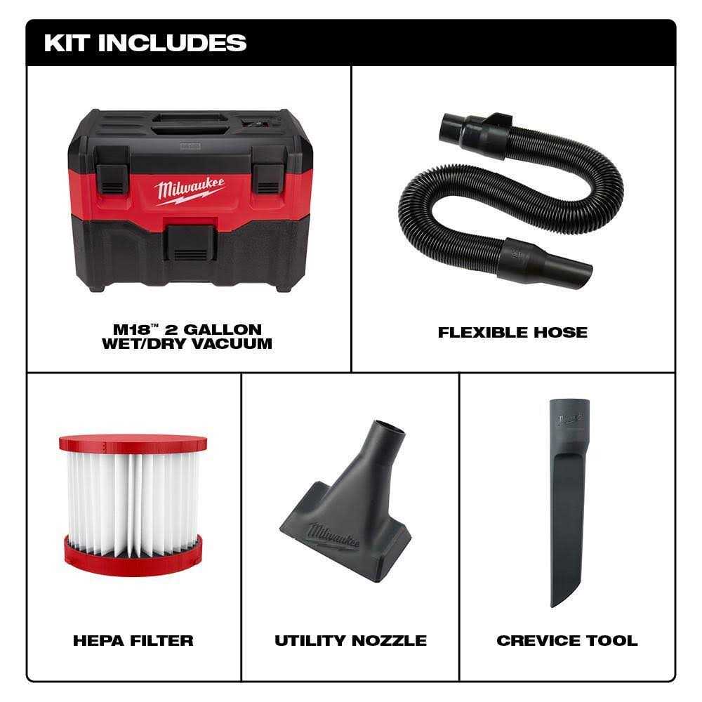 Milwaukee M18 18-Volt 2 Gal. Lithium-Ion Cordless Wet/Dry Vacuum - Image 4
