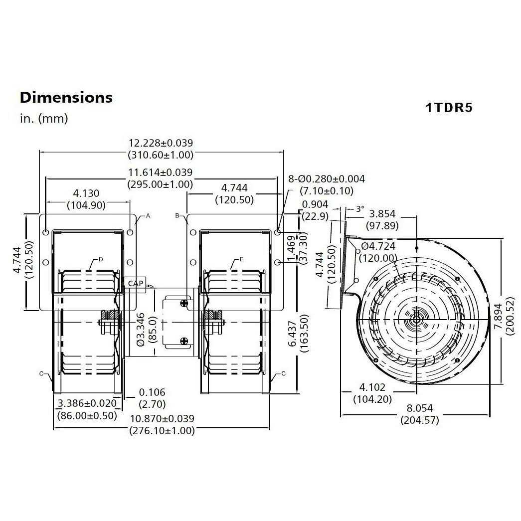 Dayton 1TDR5 Blower 312 CFM 1350 RPM 115V 60/50hz - Image 2