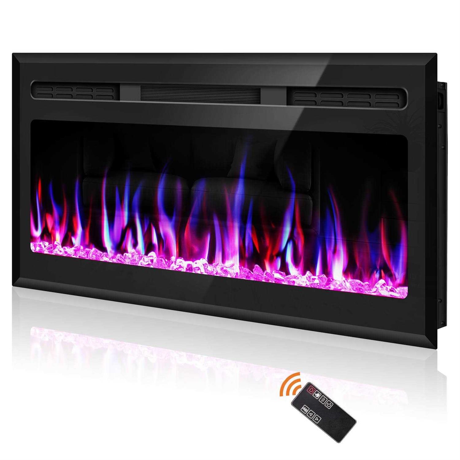 Hocookeper Mirrored Electric Fireplace Recessed & Wall Mounted Fireplace Inserts
