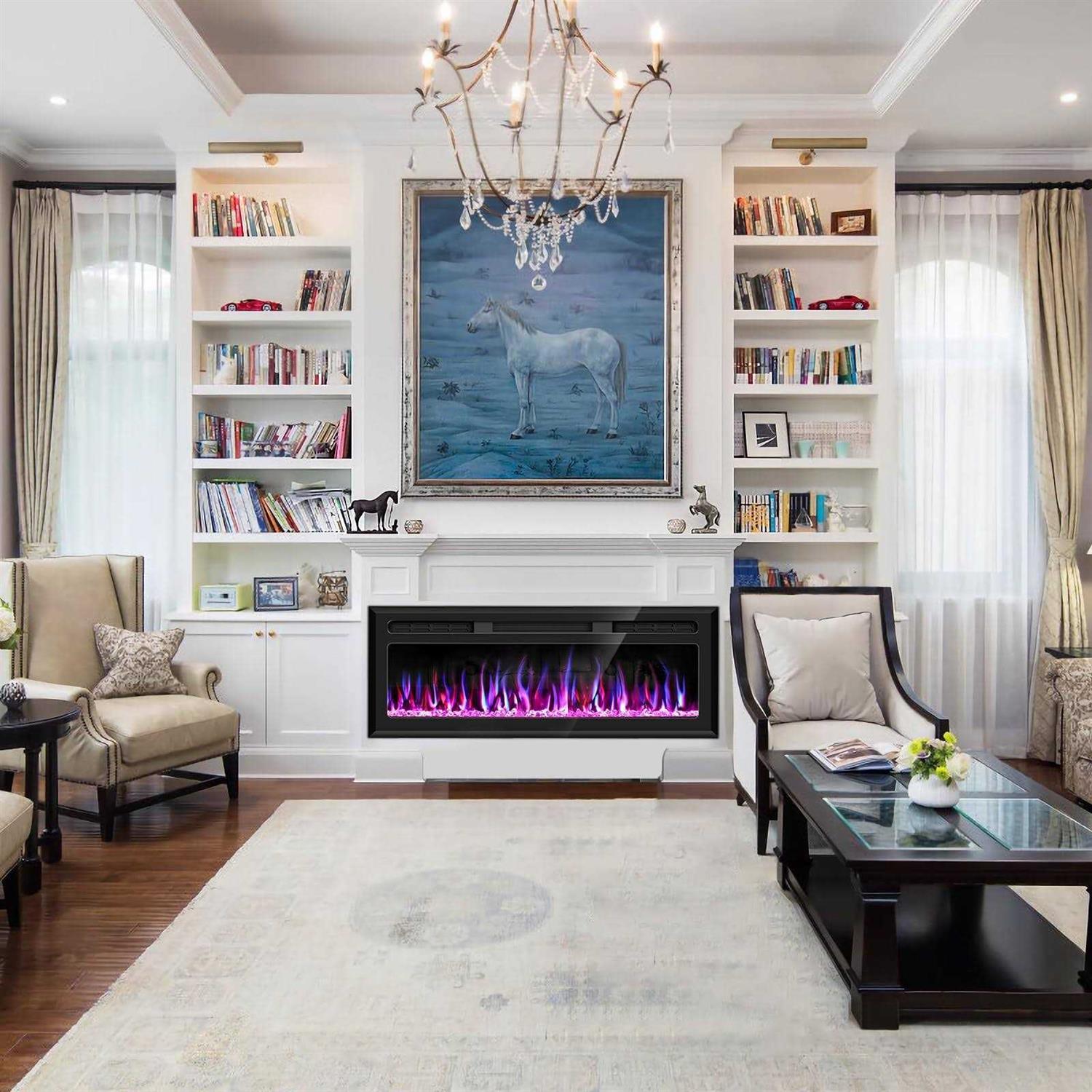 Hocookeper Mirrored Electric Fireplace Recessed & Wall Mounted Fireplace Inserts - Image 2