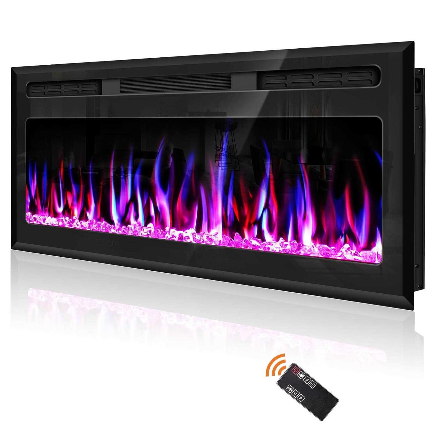 Hocookeper Mirrored Electric Fireplace Recessed & Wall Mounted Fireplace Inserts