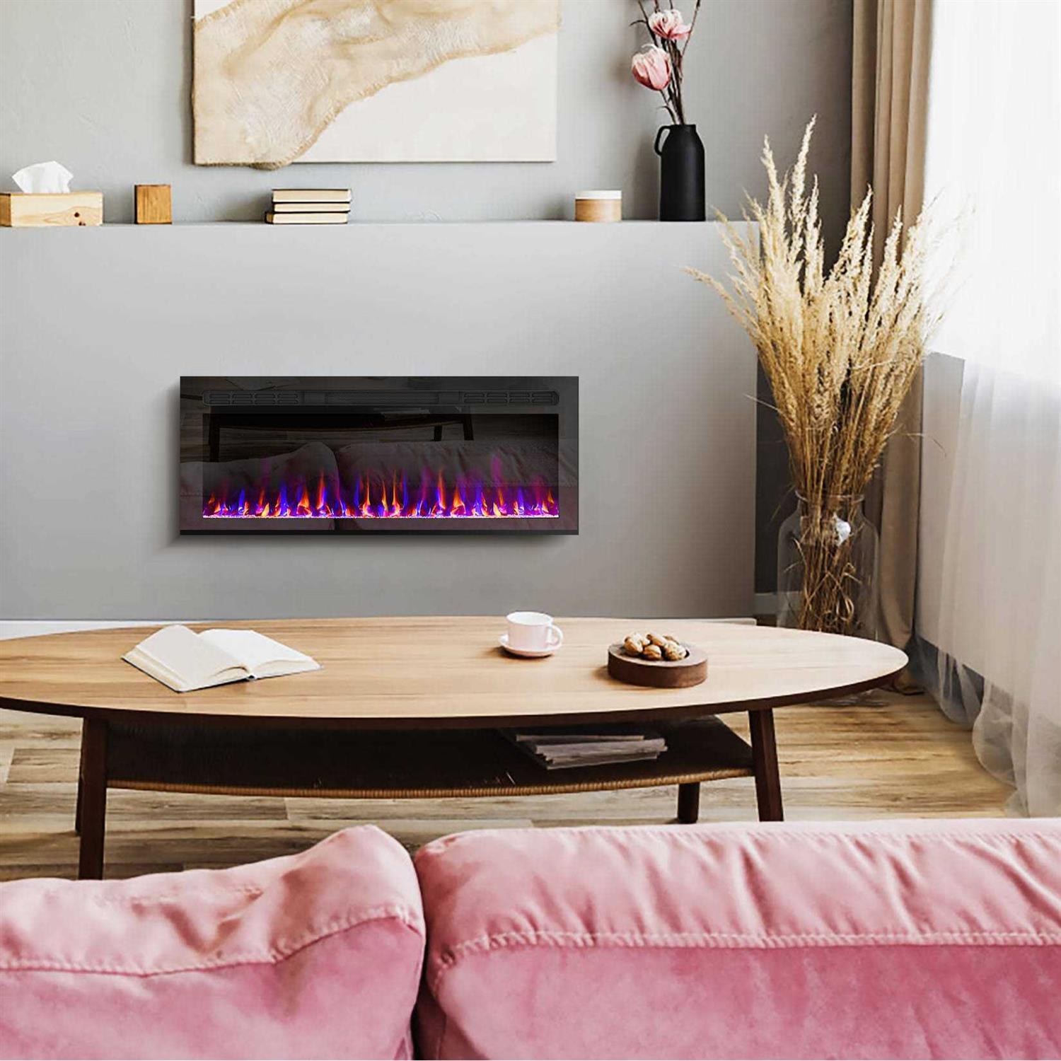 Hocookeper Mirrored Electric Fireplace Recessed & Wall Mounted Fireplace Inserts - Image 4