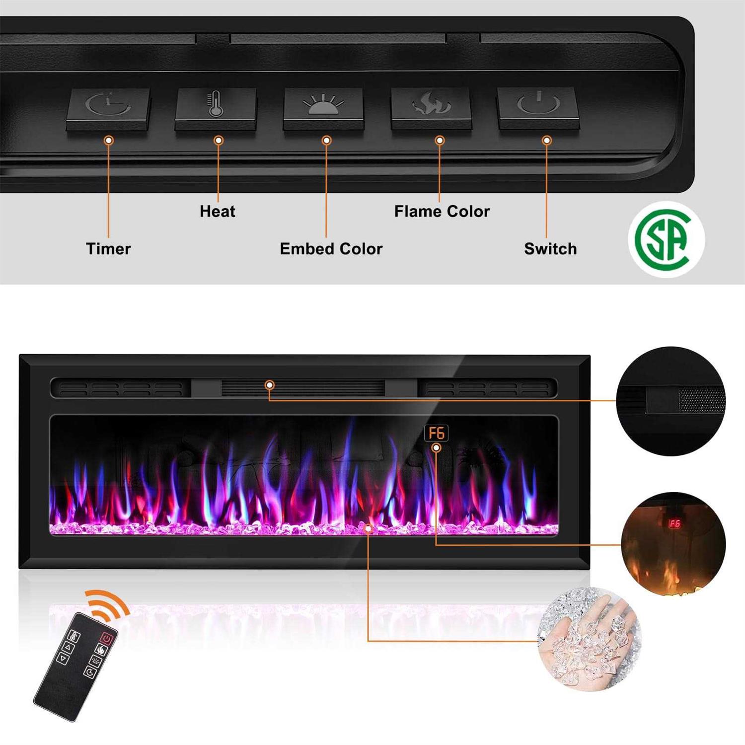 Hocookeper Mirrored Electric Fireplace Recessed & Wall Mounted Fireplace Inserts - Image 5