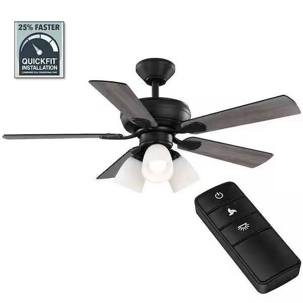 Hampton Bay Riley 44 in. Indoor LED Downrod Ceiling Fan with 5 Reversible Blades, Light Kit and Remote Control - Image 2
