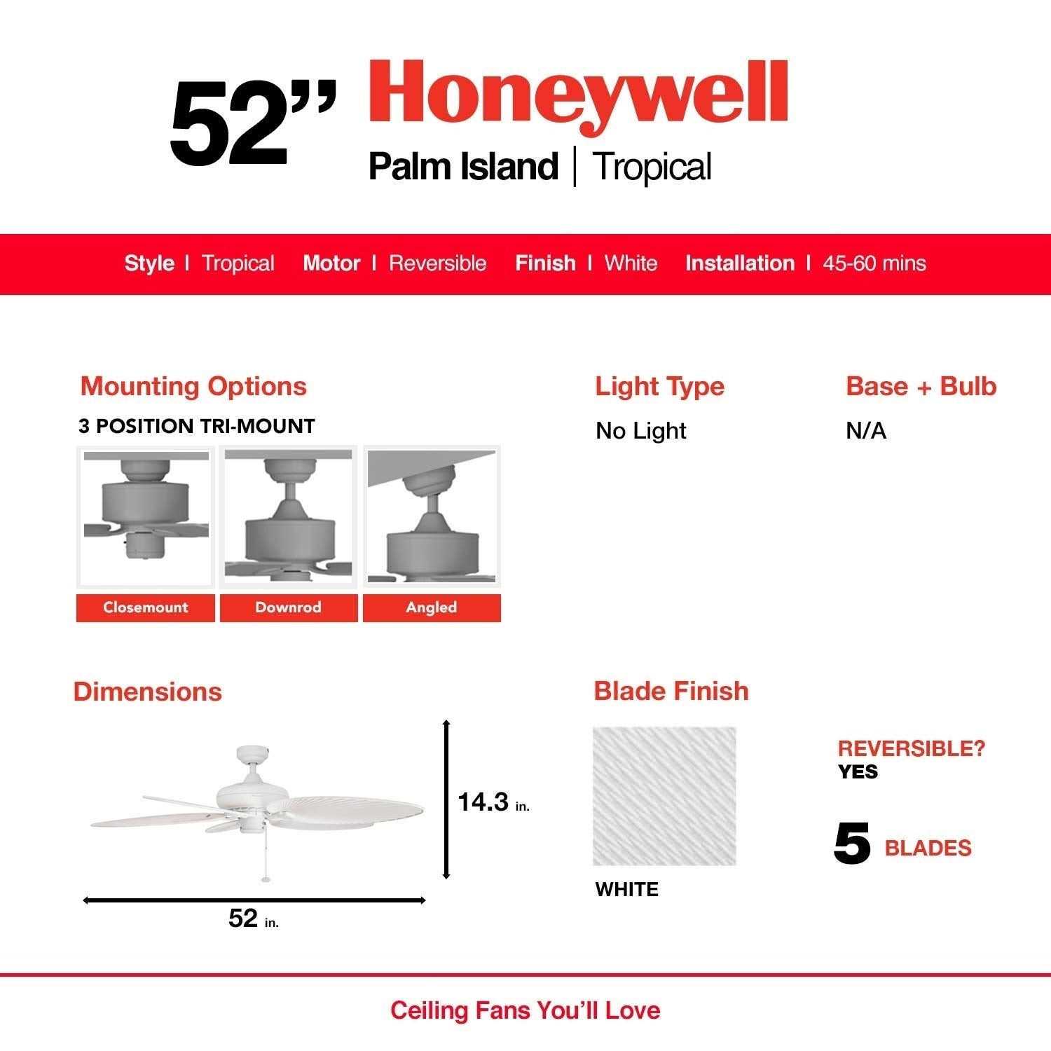 Honeywell Palm Island 52 in. Ceiling Fan - Image 2