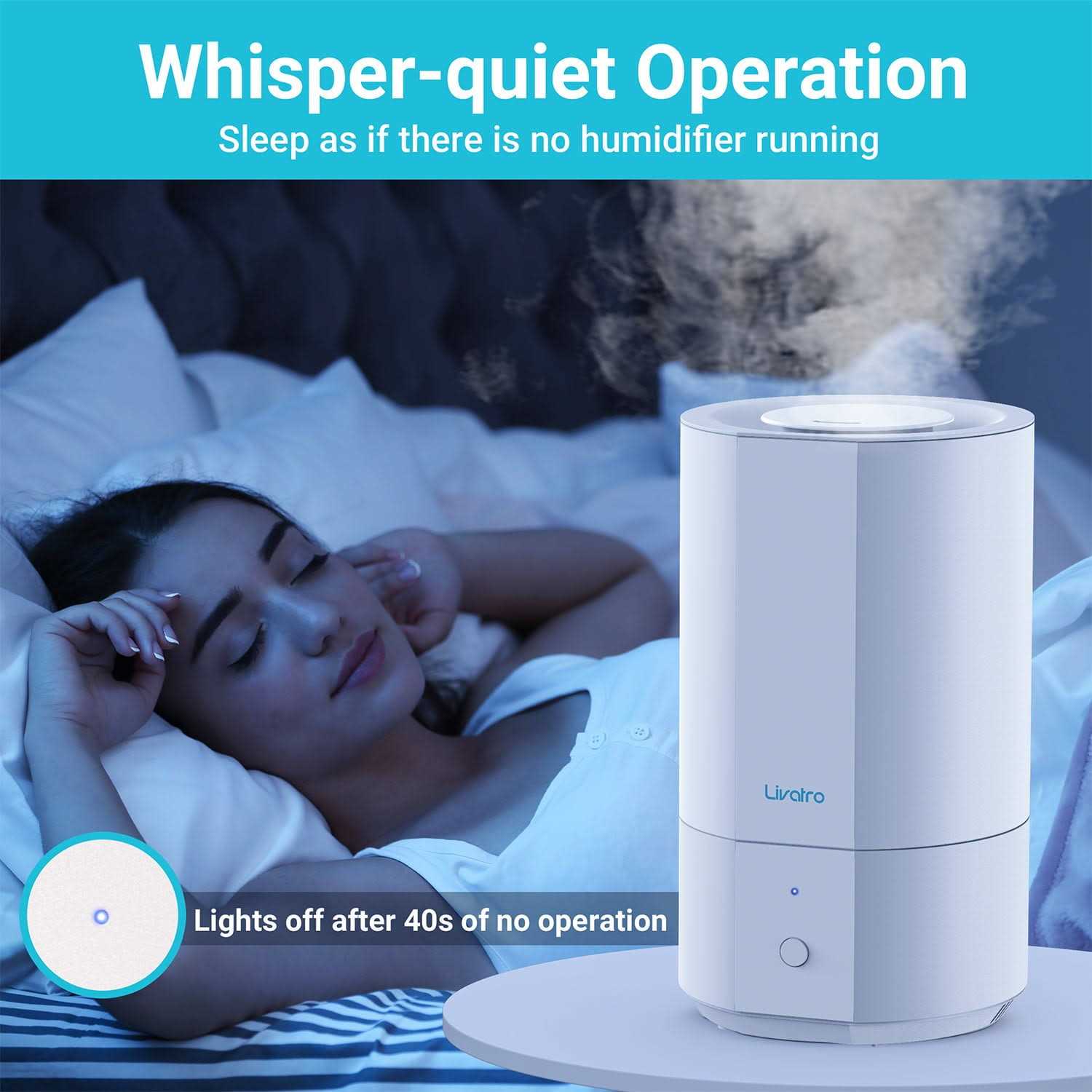 Livatro 4L Top Fill Humidifiers for Bedroom Large Room Nursery - Image 2