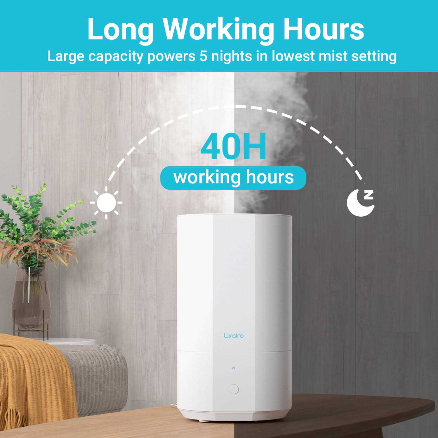 Livatro 4L Top Fill Humidifiers for Bedroom Large Room Nursery - Image 5