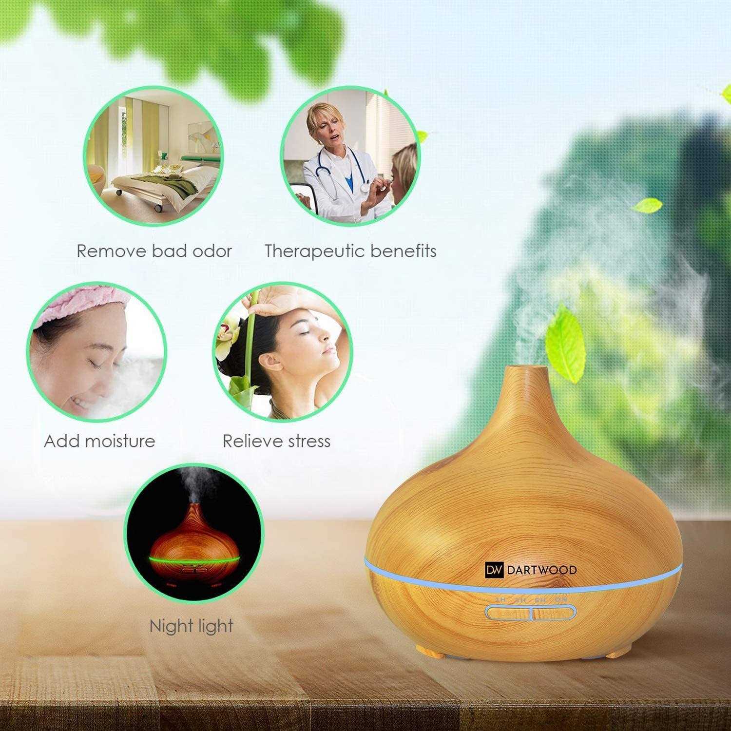Dartwood Premium Ultrasonic Aroma Diffuser & Humidifier Essential Oil & Mist Vaporizer with 7-Lighting Modes & 4-Timers - Image 2