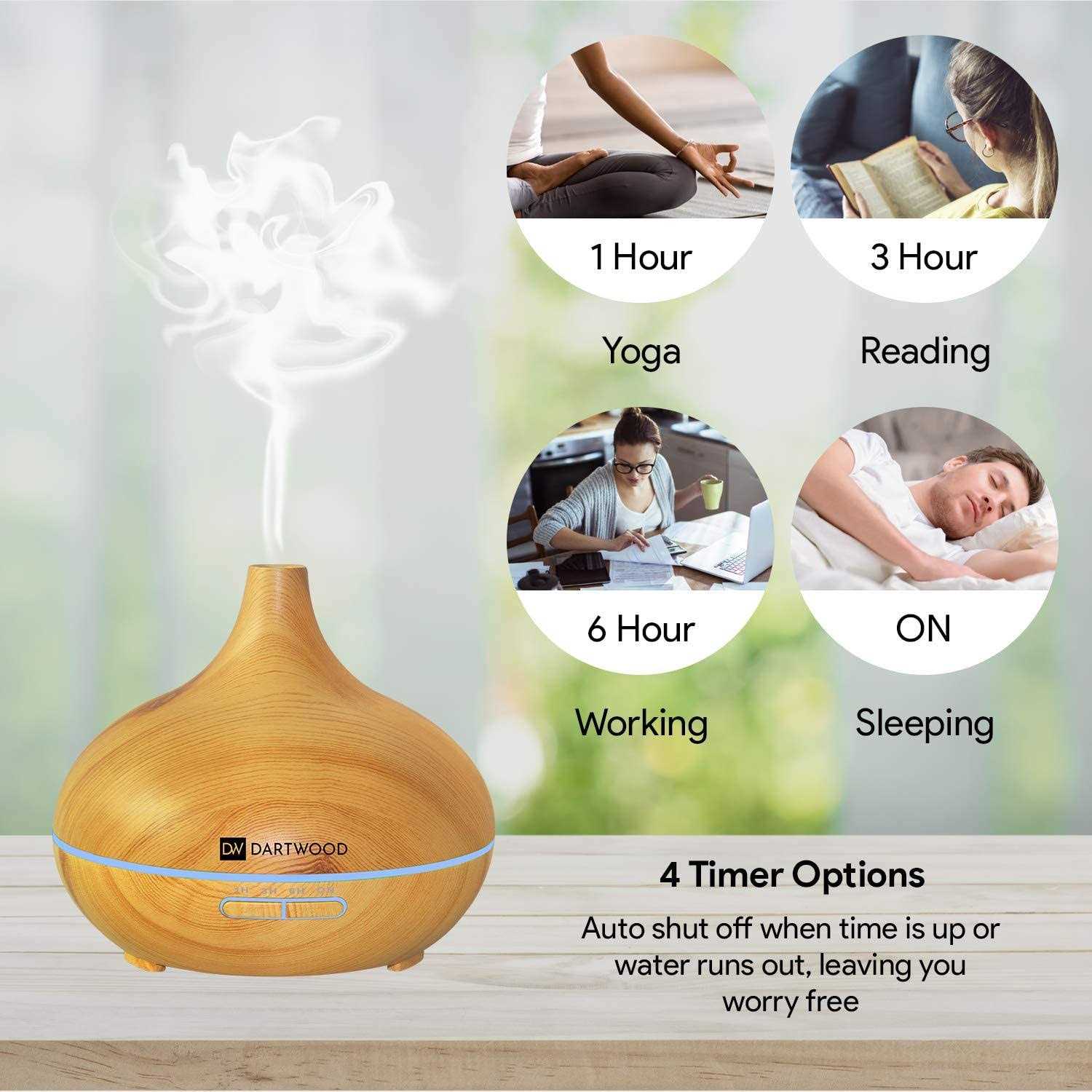 Dartwood Premium Ultrasonic Aroma Diffuser & Humidifier Essential Oil & Mist Vaporizer with 7-Lighting Modes & 4-Timers - Image 3