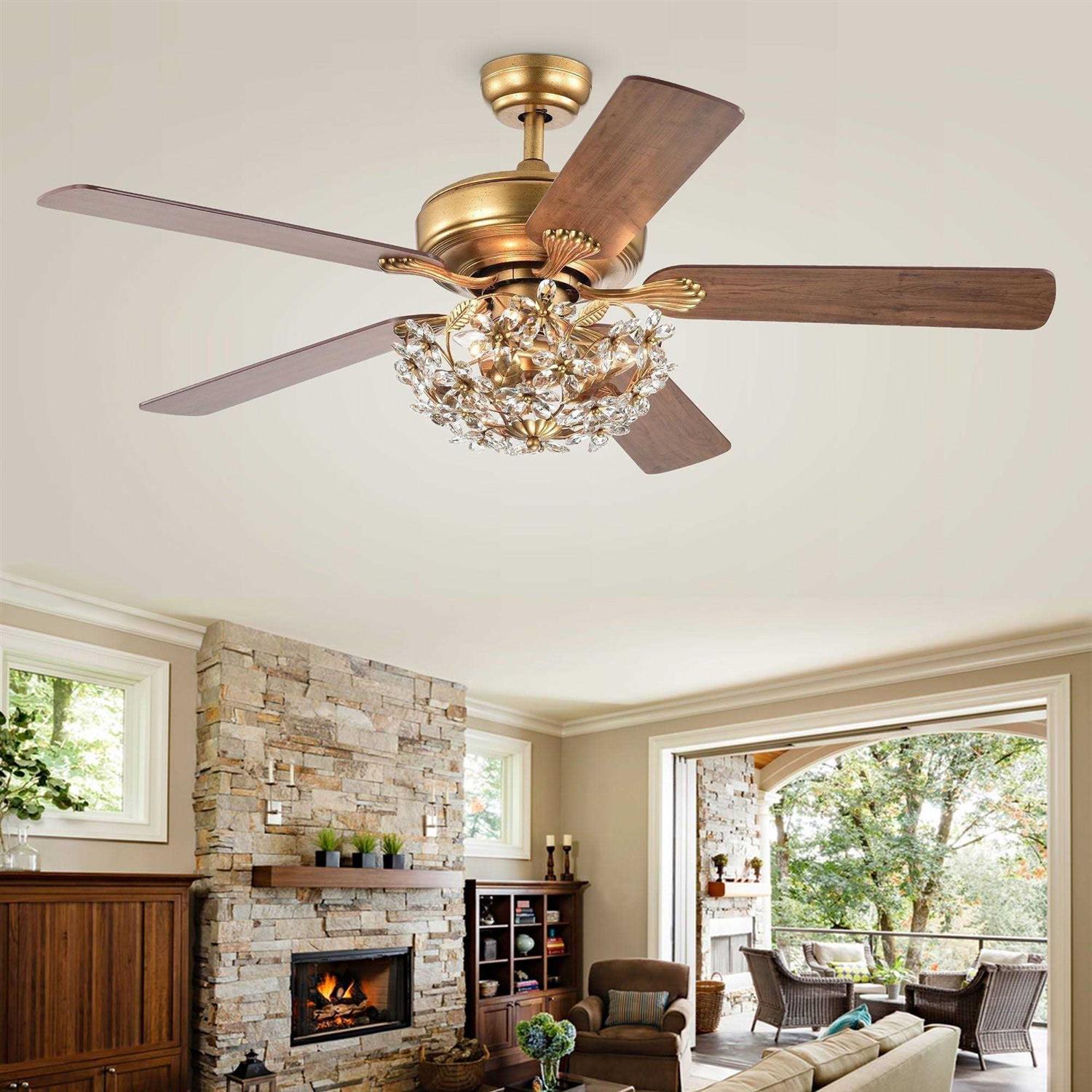 Warehouse of Tiffany Nickoe 52 in. Gold Indoor Remote Controlled Ceiling Fan with Light Kit CFL-8431REMO/AG - Image 5