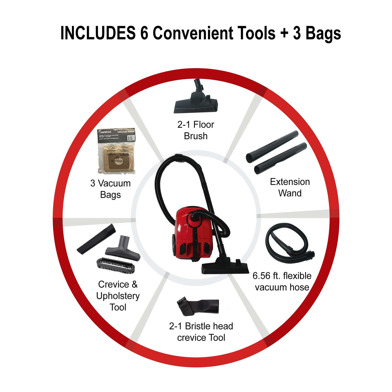 Impecca Lightweight Bagged Canister Vacuum Cleaner for Carpets - Image 5