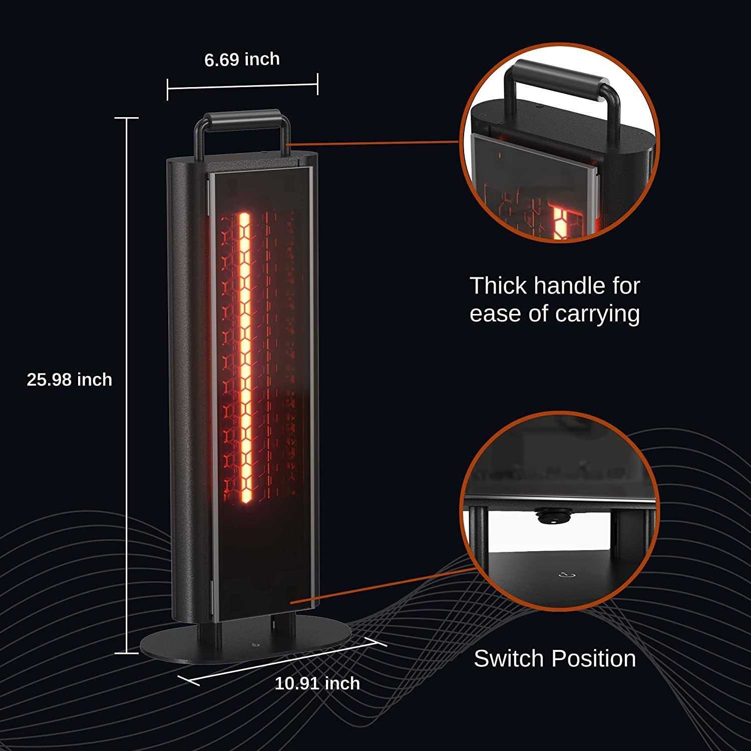 East OAK 1200W Patio Heater Under Table Electric Heater with Double-Sided - Image 2