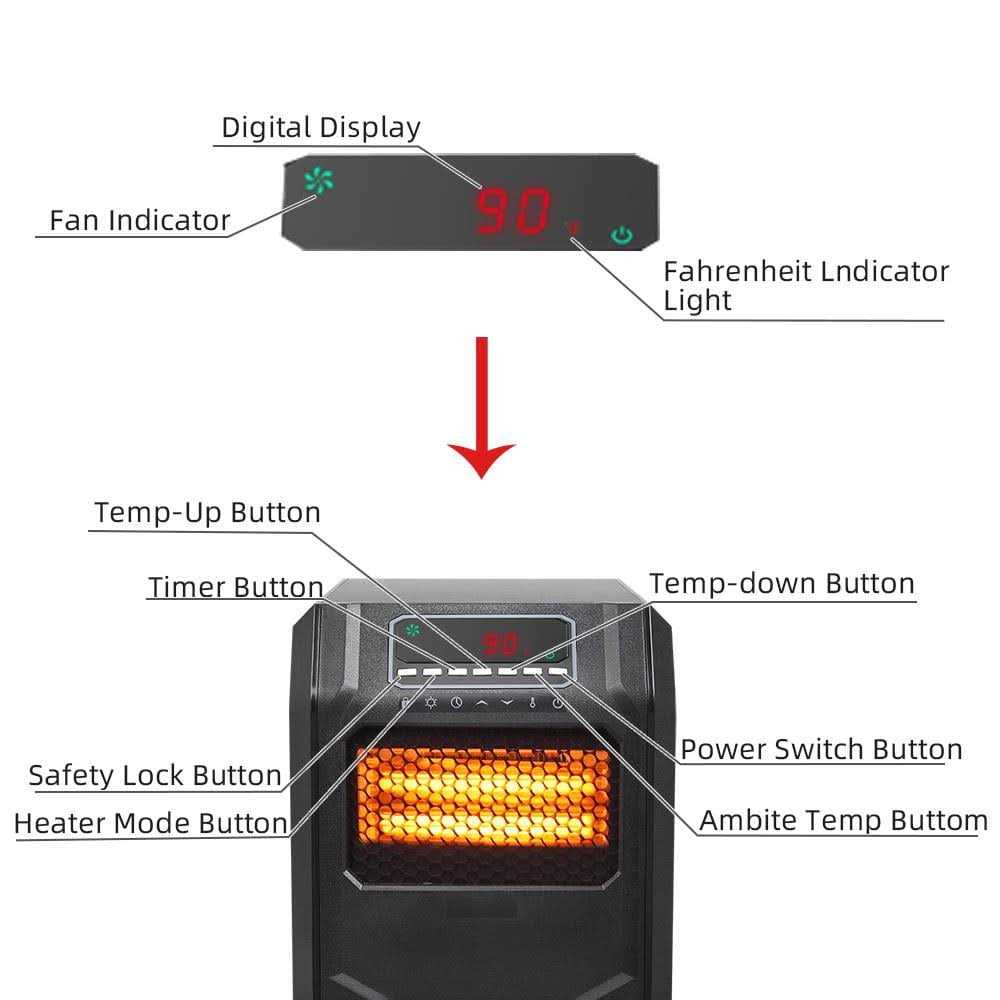 Ktaxon 1500w Remote Control Portable Electric LED Quartz Infrared Fan Space Heater - Image 3