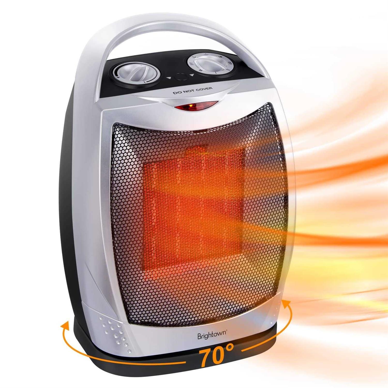 Brightown Portable Ceramic Space Heater 1500w/750w, 2 in 1 Oscillating Electric Room Heater with Tip Over and Overheat Protection
