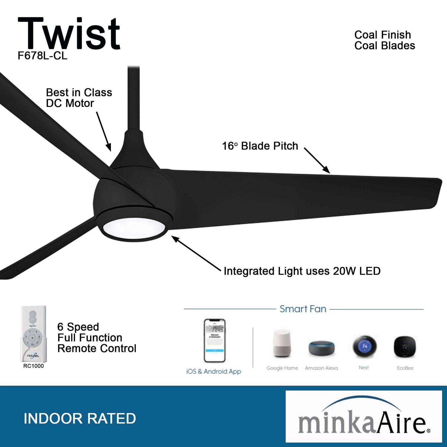Minka Aire Twist 52 LED Ceiling Fan Distressed Koa F678L-DK - Image 5