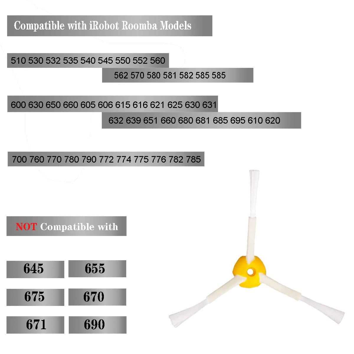 HyacGoaw Replaced Side Brushes Compatible With Irobot Roomba 500 & 600 & 700 Series Vacuum Cleaner,3-armed Side Brushes Compatible - Image 2
