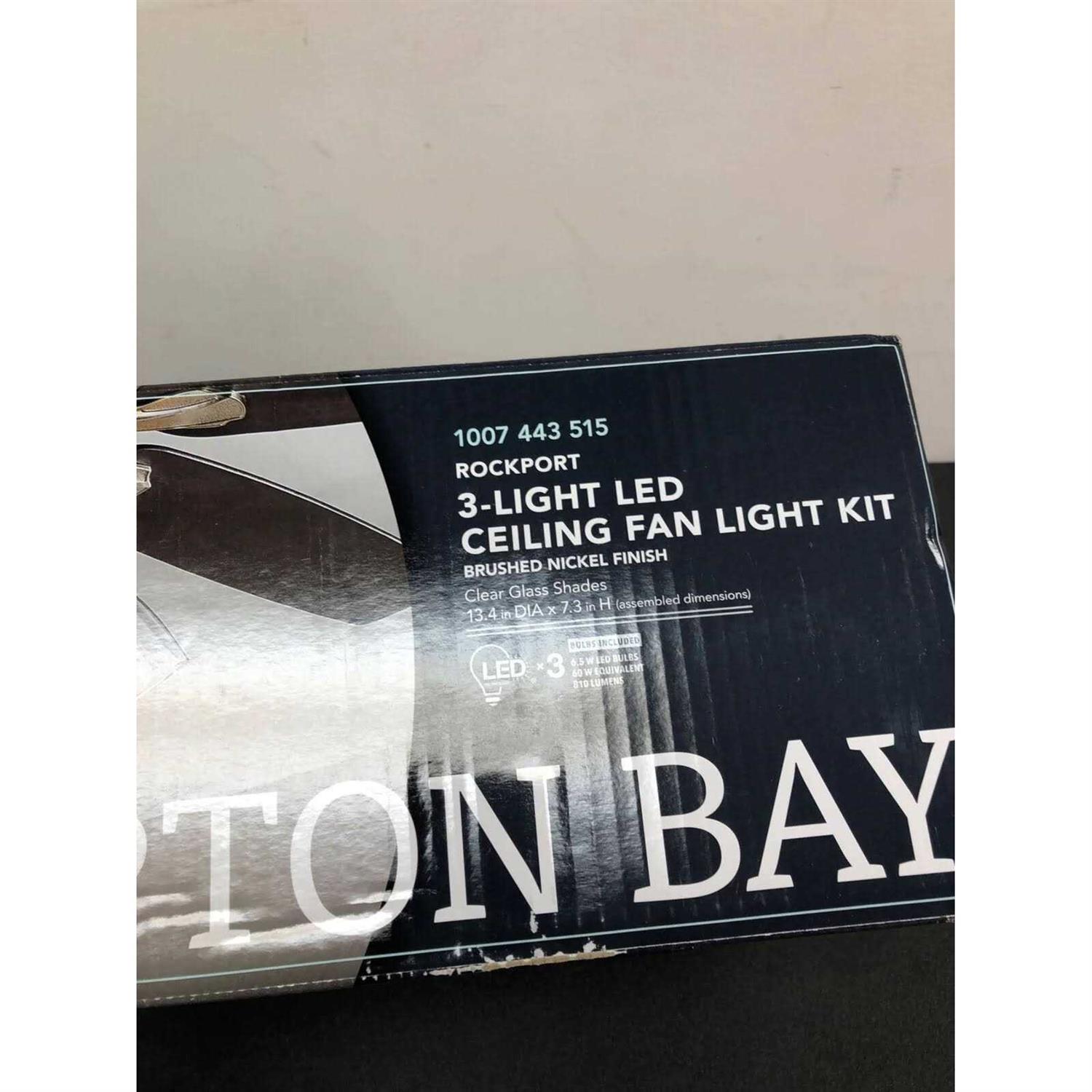 Hampton Bay Rockport Universal 3-Light Brushed Nickel Ceiling Fan LED Light Kit 52250 - Image 4