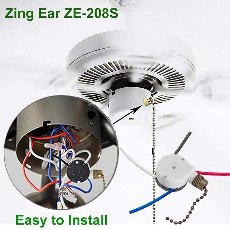 Ceiling Fan Switch Zing Ear ZE-208s E89885 with 4 Pre-Installed Wires 3 Speed 4 Wire Pull Chain Switch Fan Light Switch Replacement Part - Image 2