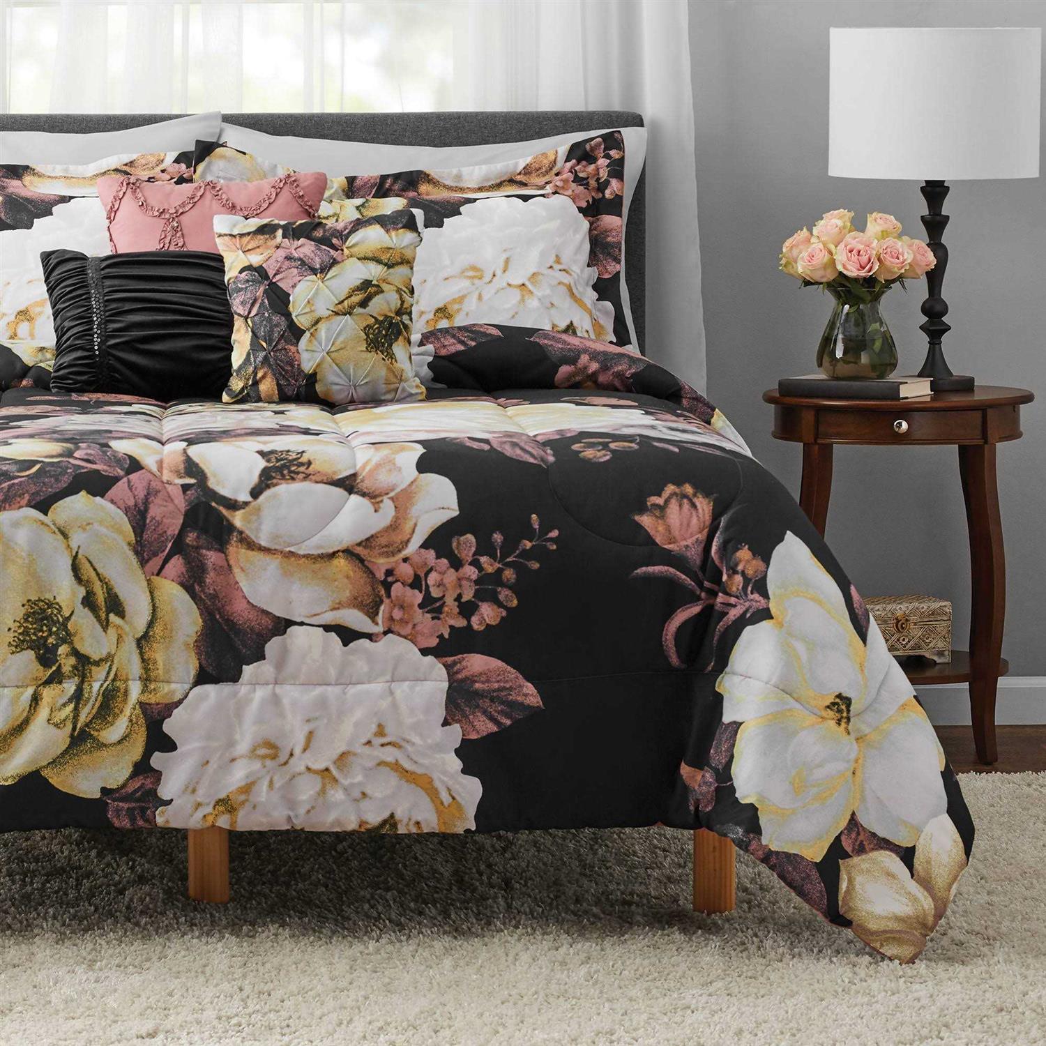 Mainstays Black Floral 10-Piece Bed in A Bag Bedding Set w/ Sheet Set - Image 5