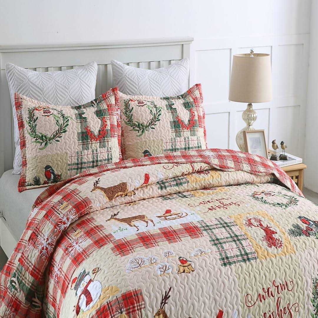 MarCielo Christmas Quilt Set Bedspread Set - Image 4