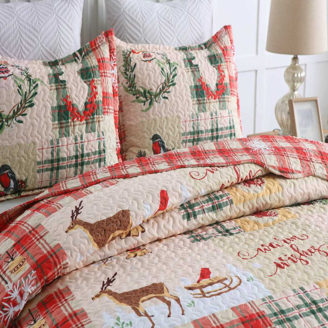 MarCielo Christmas Quilt Set Bedspread Set - Image 5