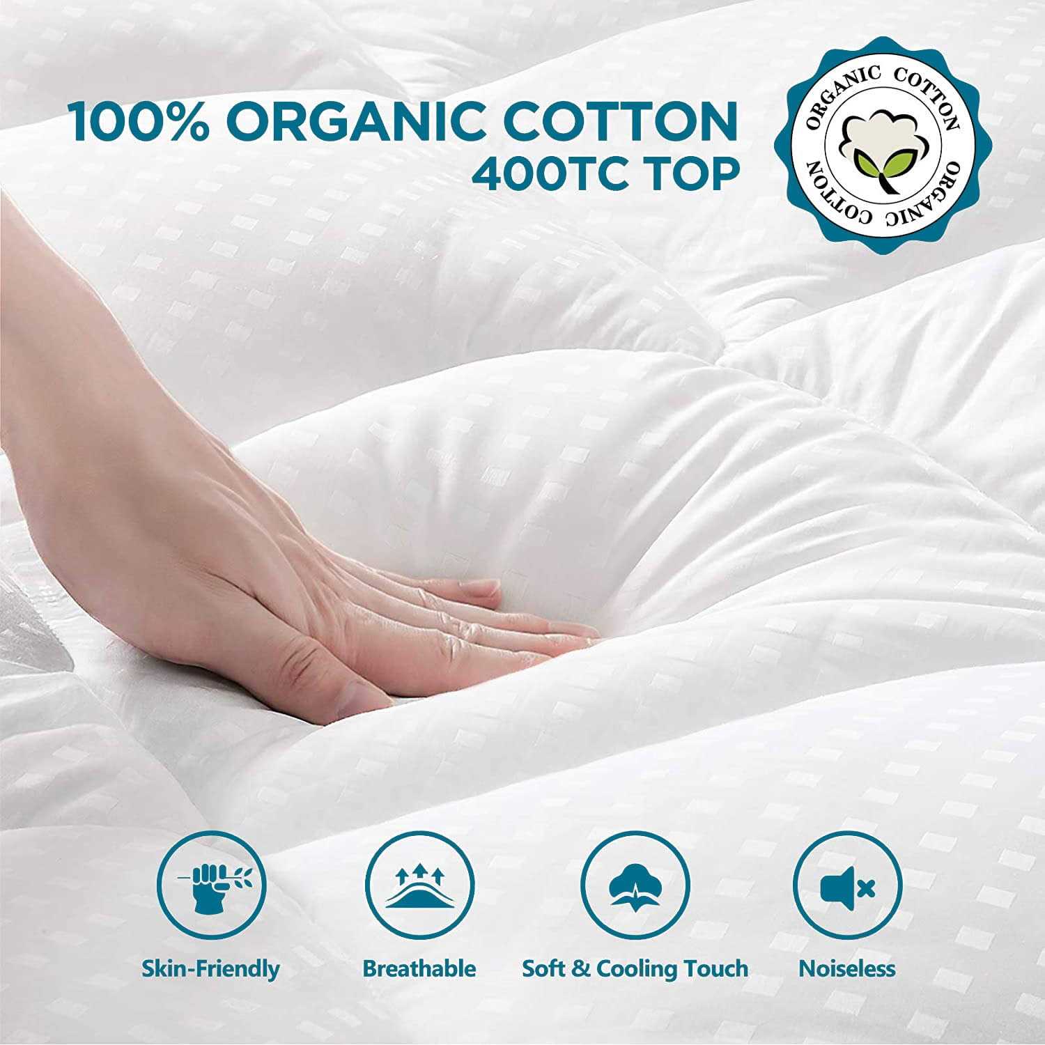 Ingalik Mattress Topper Extra Thick Cooling Mattress Pad Cover 400tc Cotton Pillow Top Protector with 8-21 inch Deep Pocket - Image 4