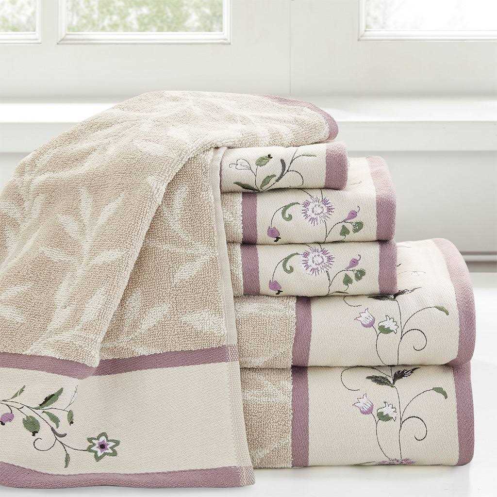 Madison Park Serene Embroidered Cotton Jacquard 6 Piece Towel Set - Image 5